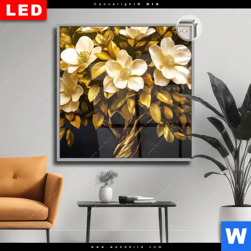 Leuchtbild Acrylglas Canvalight® DIA | Blütenbaum im Luxusdesign | Quadrat