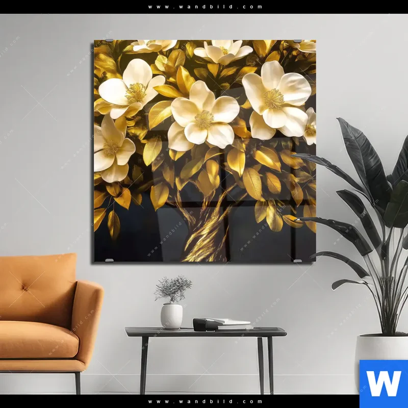 Acrylglasbild | Blütenbaum im Luxusdesign | Quadrat