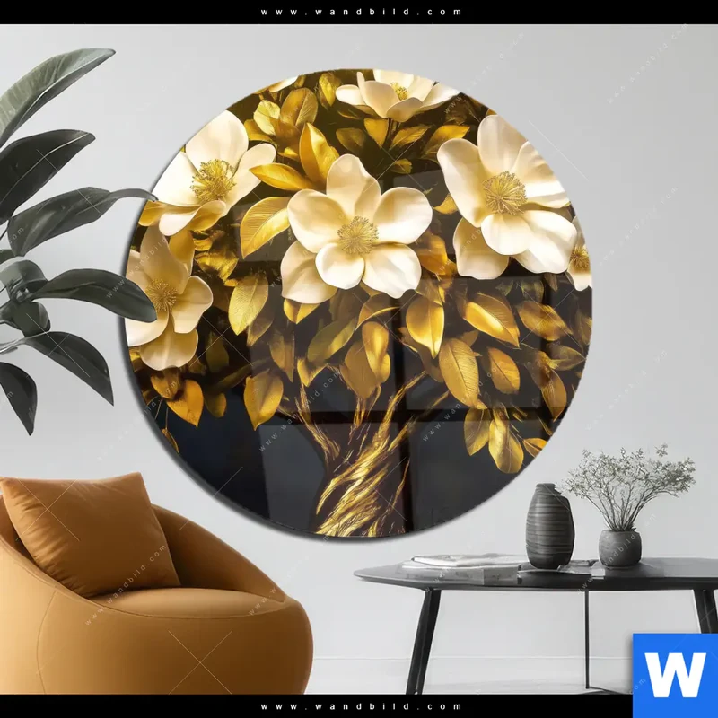 Acrylglasbild | Blütenbaum im Luxusdesign | Rund