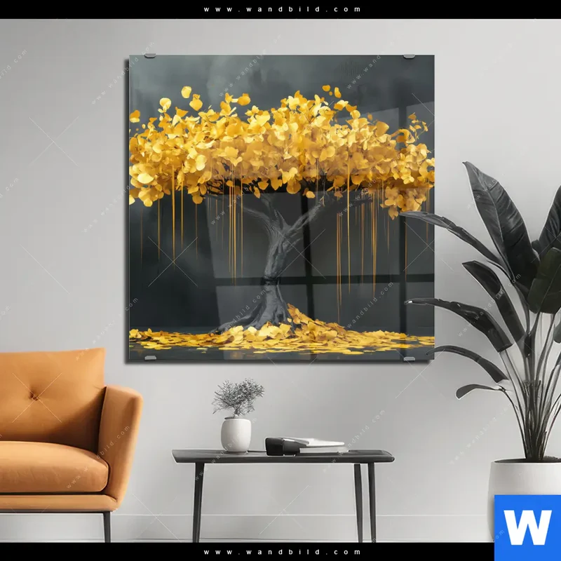 Acrylglasbild | Goldener Lebensbaum | Quadrat