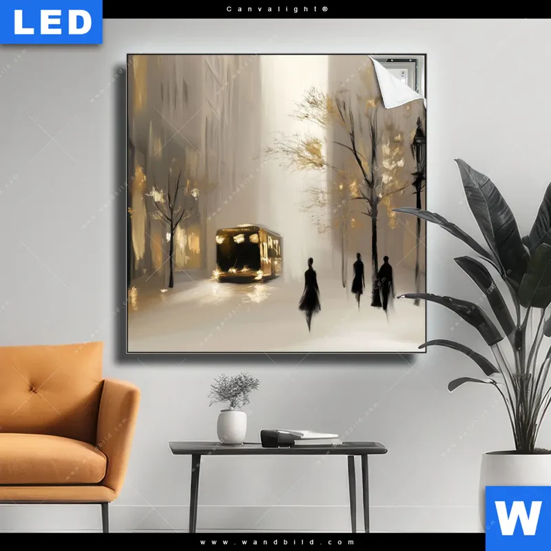 Canvalight® Leuchtbild | Goldene Stille der Großstadt | Quadrat