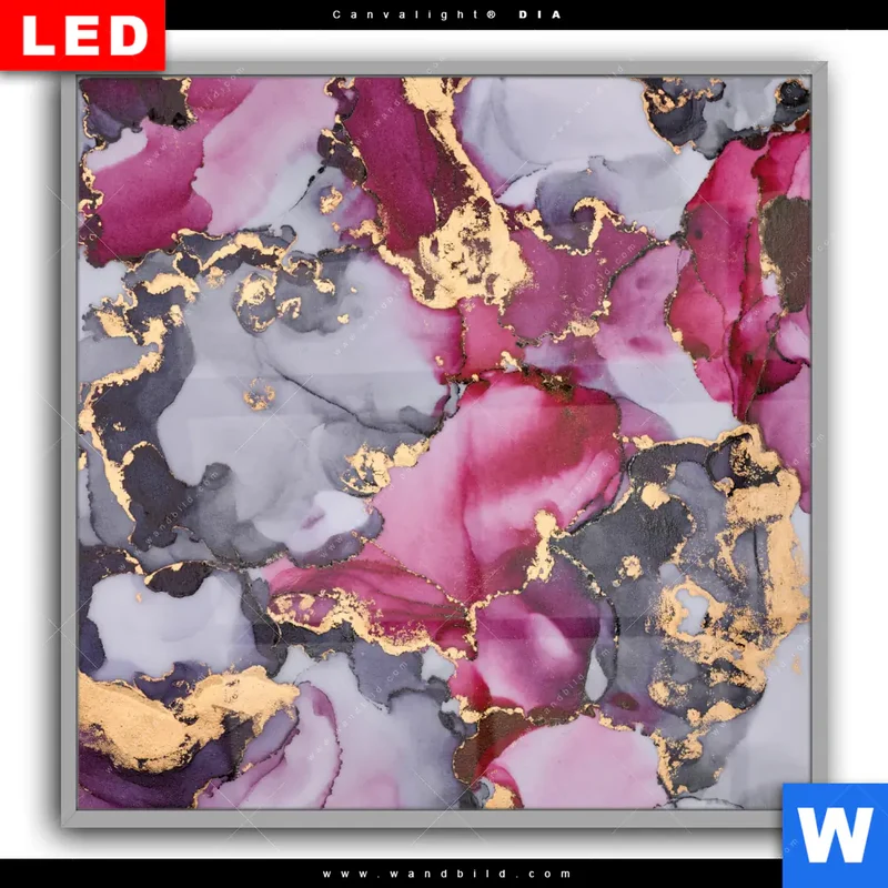 Leuchtbild Acrylglas Canvalight® DIA | Farbfluss in Purpur und Gold | Quadrat