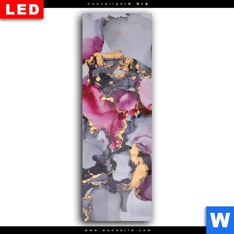 Wechselmotiv Acrylglas Canvalight® DIA | Farbfluss in Purpur und Gold | Schmal