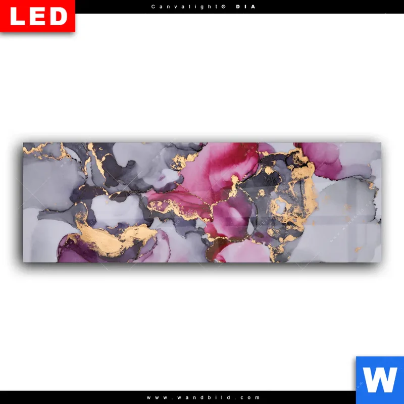 Wechselmotiv Acrylglas Canvalight® DIA | Farbfluss in Purpur und Gold | Panorama