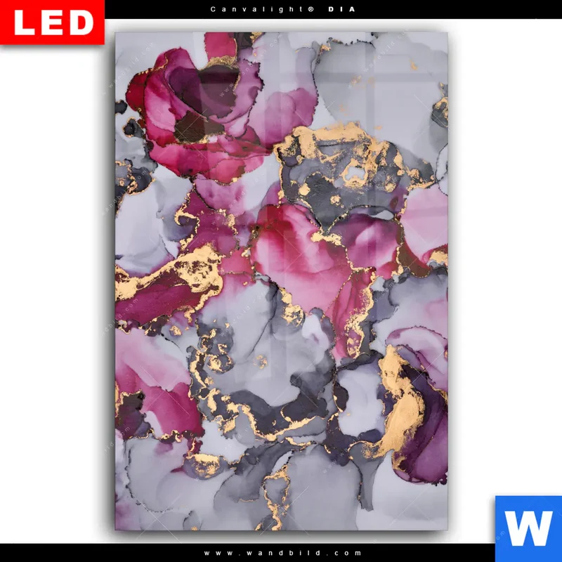 Wechselmotiv Acrylglas Canvalight® DIA | Farbfluss in Purpur und Gold | Hochformat