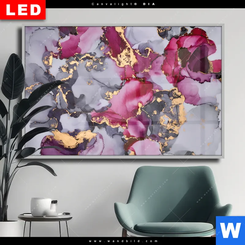 Wechselmotiv Acrylglas Canvalight® DIA | Farbfluss in Purpur und Gold | Querformat