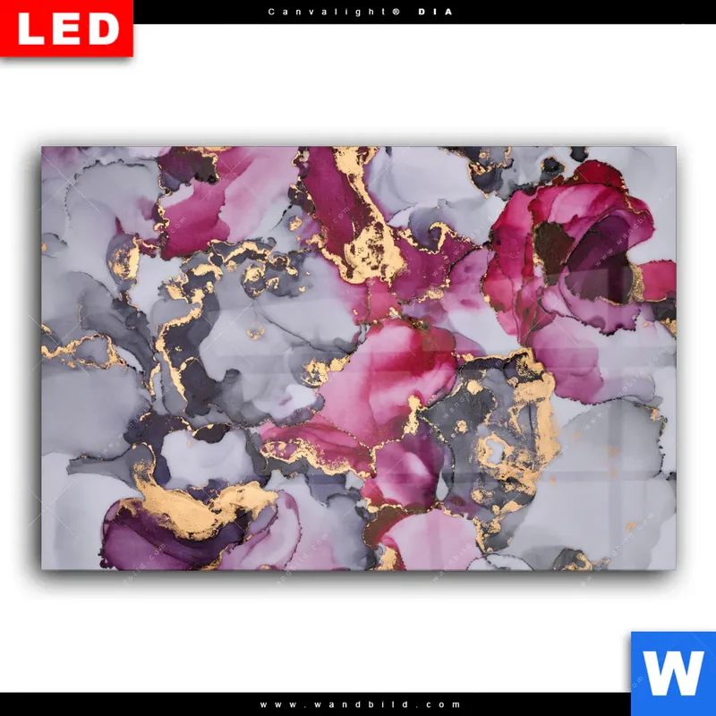 Wechselmotiv Acrylglas Canvalight® DIA | Farbfluss in Purpur und Gold | Querformat