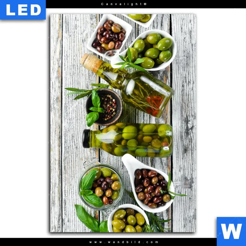 Canvalight® Leuchtbild | Mediterrane Olivenvielfalt | Hochformat