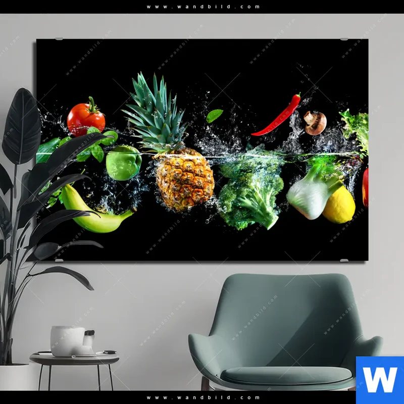 Alu-Dibond Bild | Obst & Gemüse - Splash-Moment | Querformat