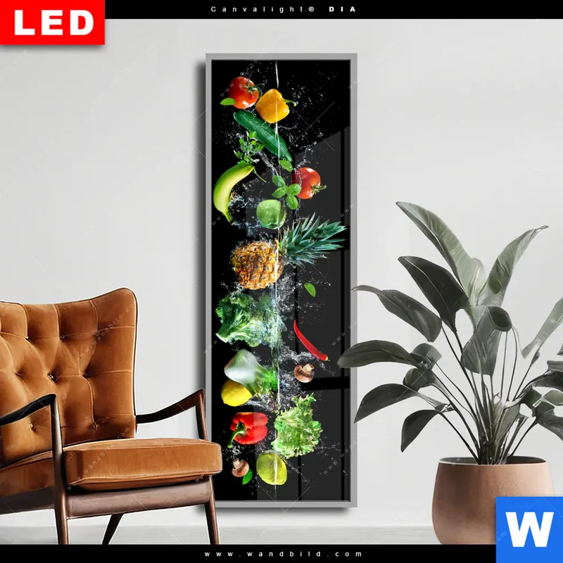 Wechselmotiv Acrylglas Canvalight® DIA | Obst & Gemüse - Splash-Moment | Schmal