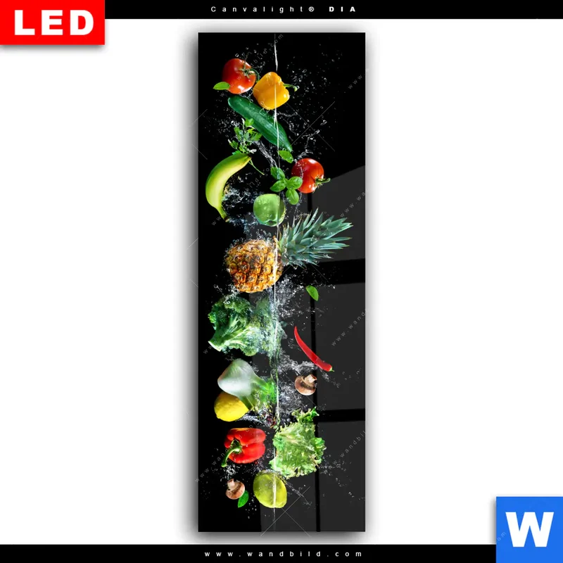 Wechselmotiv Acrylglas Canvalight® DIA | Obst & Gemüse - Splash-Moment | Schmal