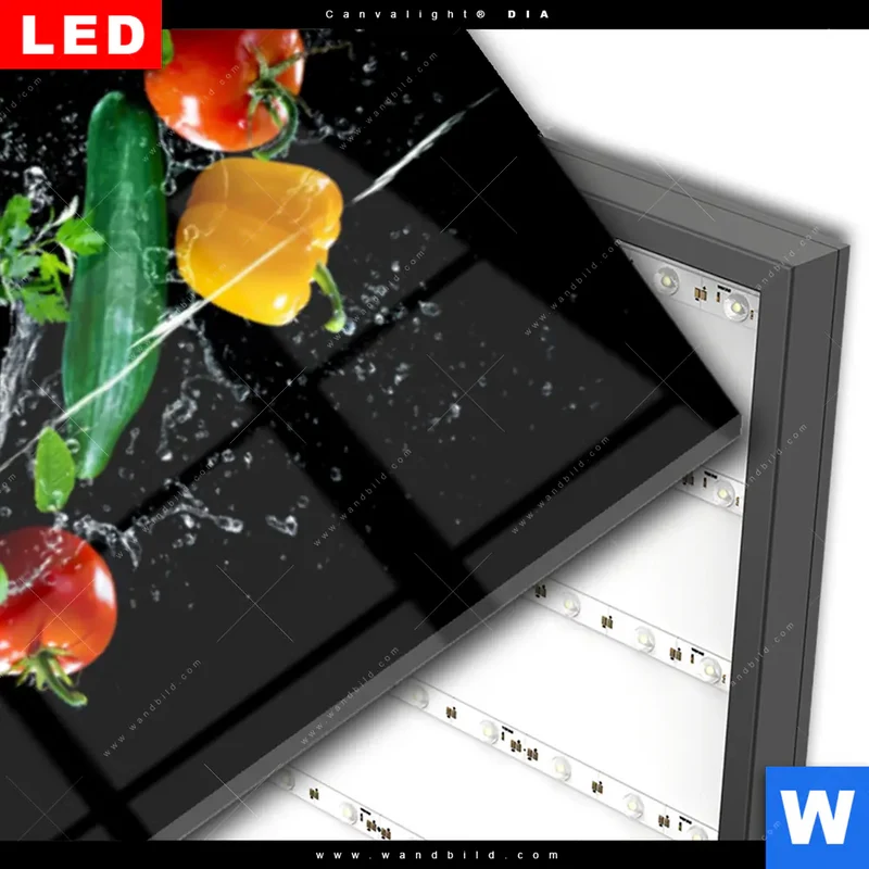 Wechselmotiv Acrylglas Canvalight® DIA | Obst & Gemüse - Splash-Moment | Schmal