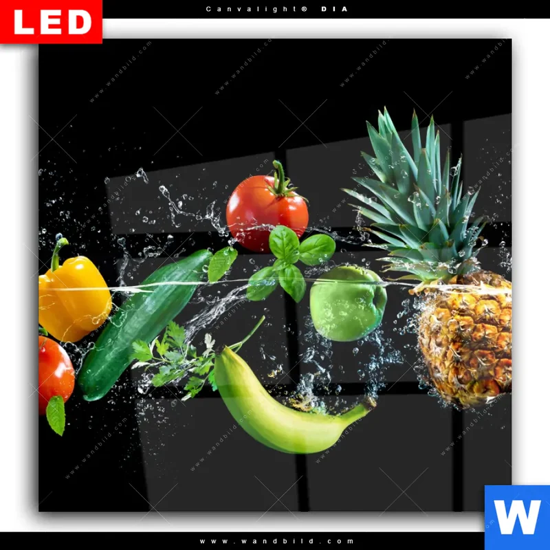 Wechselmotiv Acrylglas Canvalight® DIA | Obst & Gemüse - Splash-Moment | Quadrat