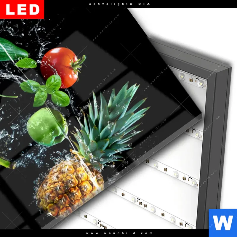Wechselmotiv Acrylglas Canvalight® DIA | Obst & Gemüse - Splash-Moment | Quadrat