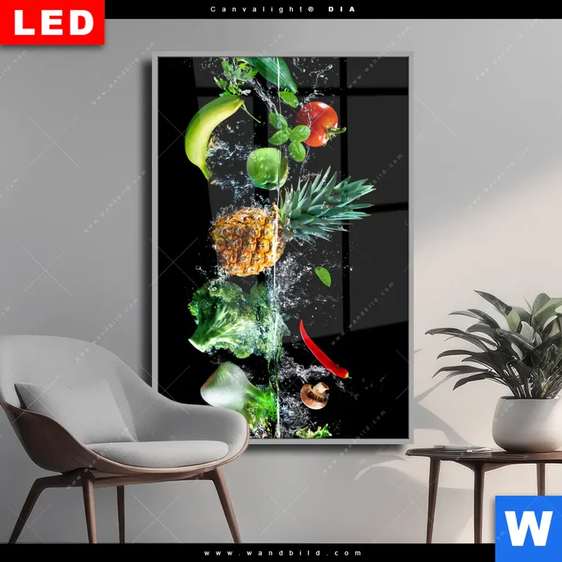 Wechselmotiv Acrylglas Canvalight® DIA | Obst & Gemüse - Splash-Moment | Hochformat