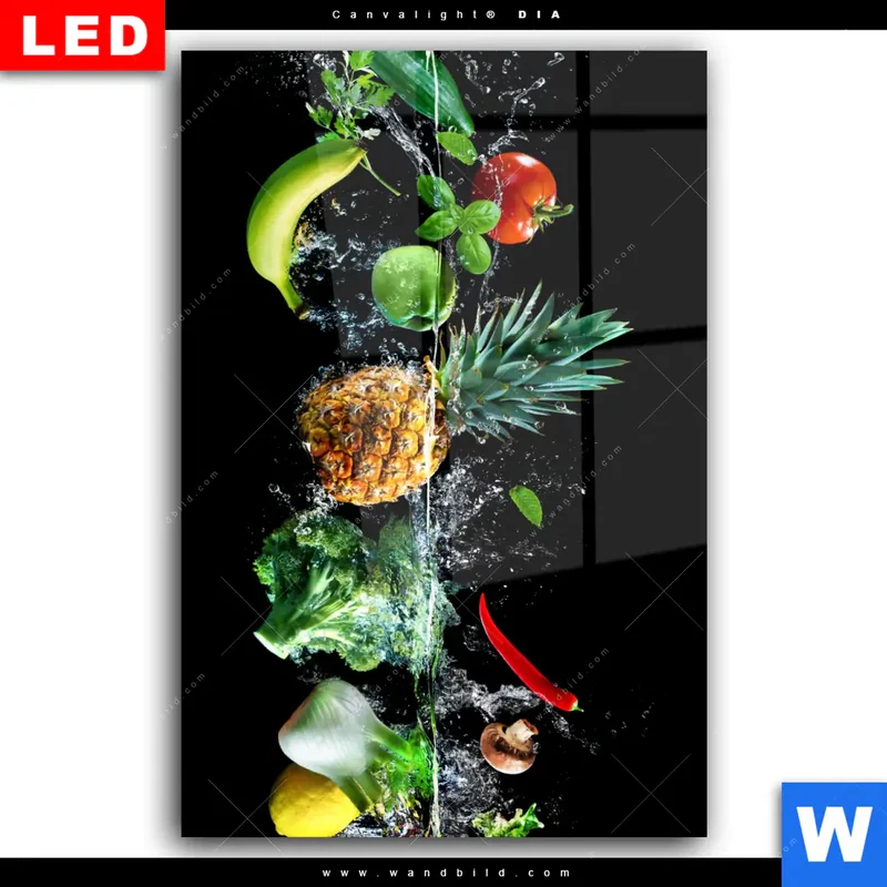 Wechselmotiv Acrylglas Canvalight® DIA | Obst & Gemüse - Splash-Moment | Hochformat