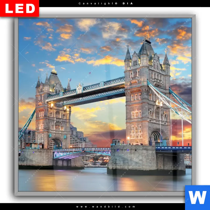 Leuchtbild Acrylglas Canvalight® DIA | Tower Bridge im Abendglanz | Quadrat