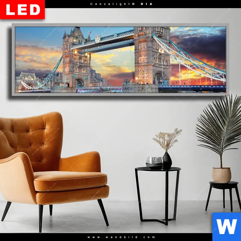 Wechselmotiv Acrylglas Canvalight® DIA | Tower Bridge im Abendglanz | Panorama