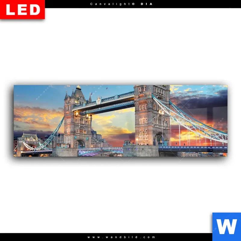 Wechselmotiv Acrylglas Canvalight® DIA | Tower Bridge im Abendglanz | Panorama