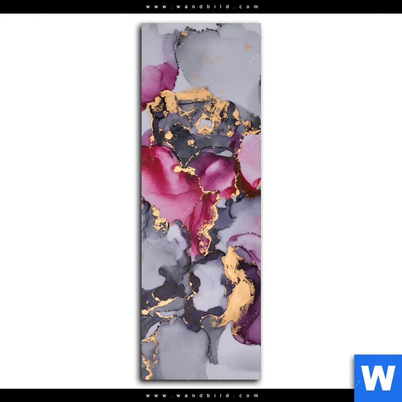 Acrylglasbild | Farbfluss in Purpur und Gold | Schmal