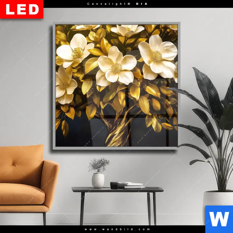 Wechselmotiv Acrylglas Canvalight® DIA | Blütenbaum im Luxusdesign | Quadrat