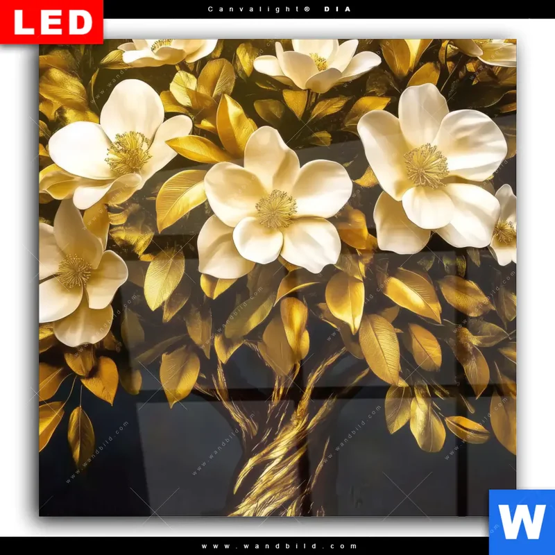 Wechselmotiv Acrylglas Canvalight® DIA | Blütenbaum im Luxusdesign | Quadrat