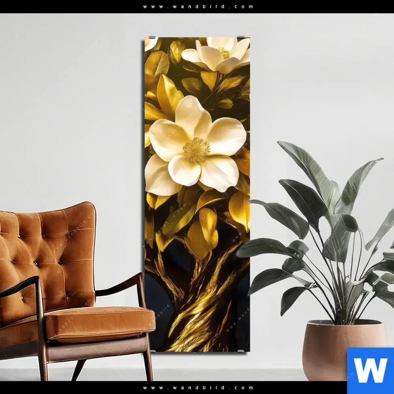 Aluminiumbild gebürstet | Blütenbaum im Luxusdesign | Schmal