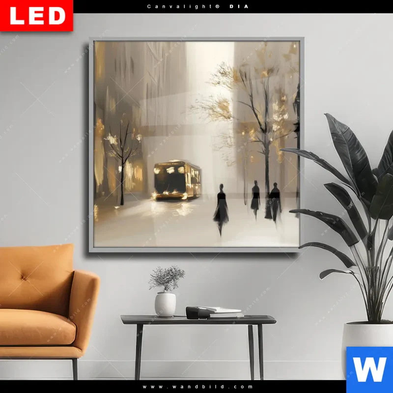 Wechselmotiv Acrylglas Canvalight® DIA | Goldene Stille der Großstadt | Quadrat