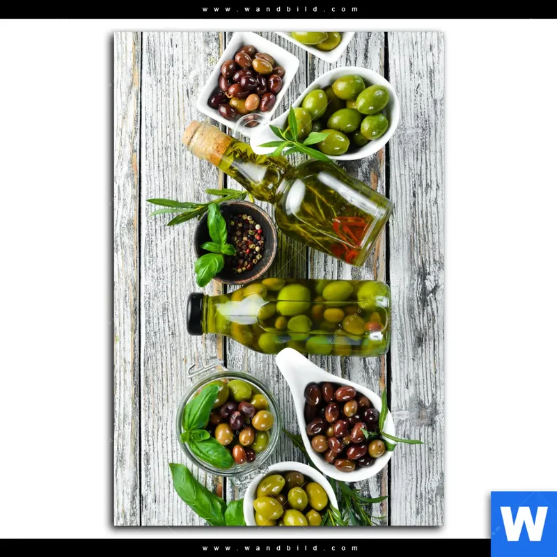 Aluminiumbild gebürstet | Mediterrane Olivenvielfalt | Hochformat