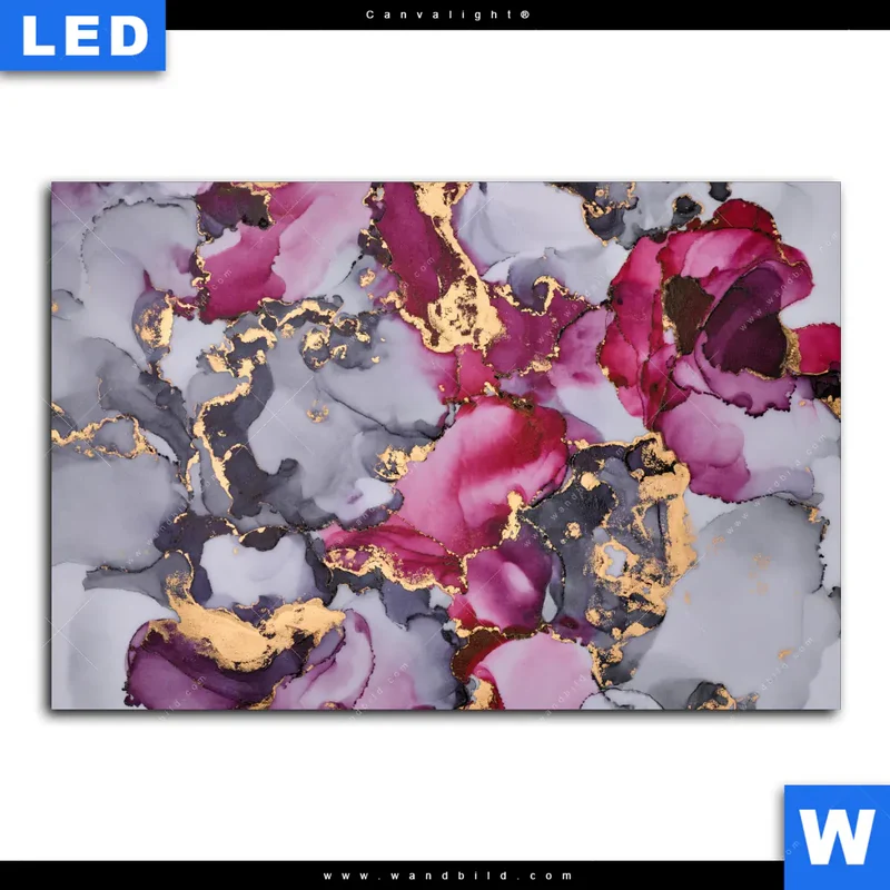 Canvalight® Leuchtbild | Farbfluss in Purpur und Gold | Querformat
