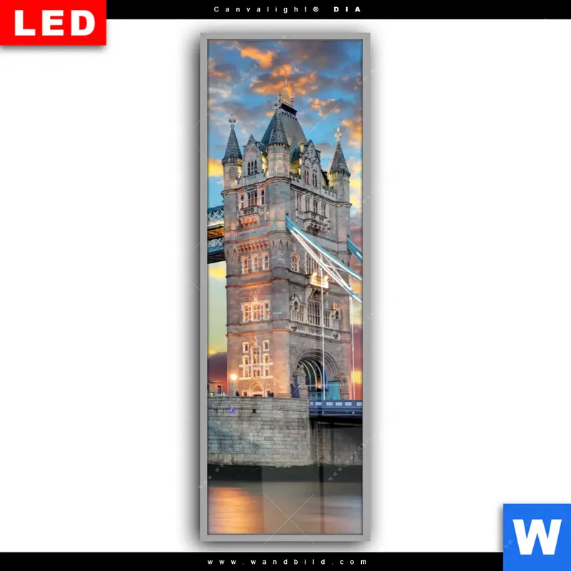 Leuchtbild Acrylglas Canvalight® DIA | Tower Bridge im Abendglanz | Schmal