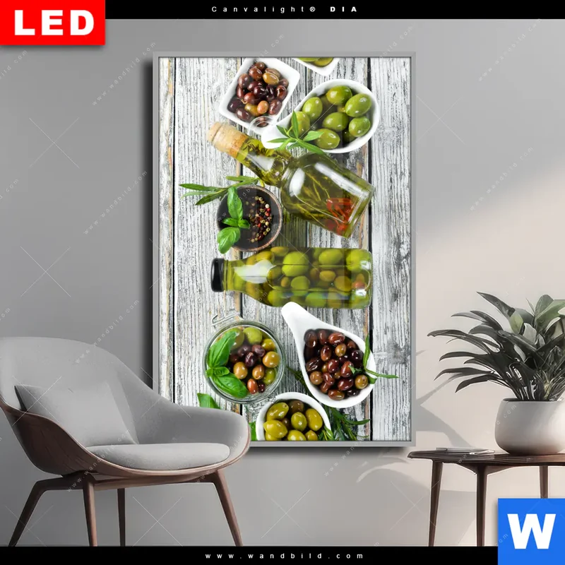 Wechselmotiv Acrylglas Canvalight® DIA | Mediterrane Olivenvielfalt | Hochformat