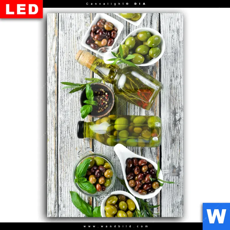 Wechselmotiv Acrylglas Canvalight® DIA | Mediterrane Olivenvielfalt | Hochformat