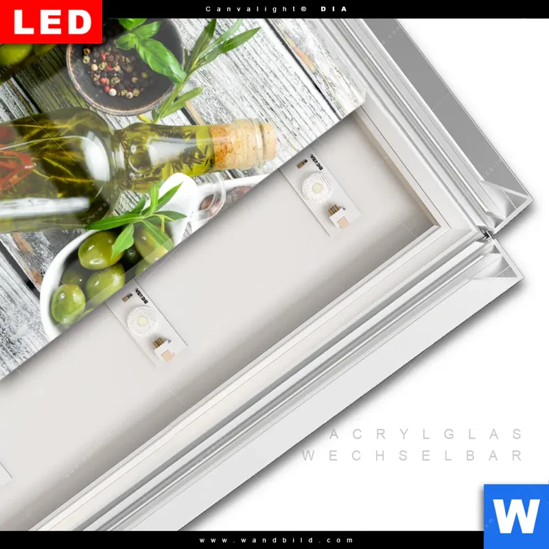 Leuchtbild Acrylglas Canvalight® DIA | Mediterrane Olivenvielfalt | Quadrat