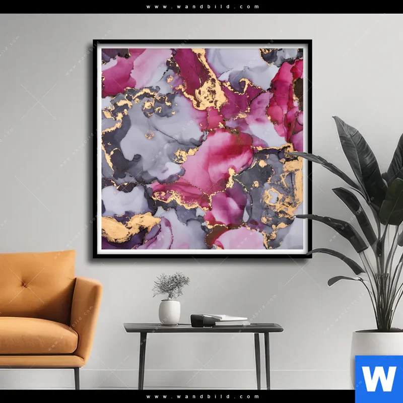 Poster | Farbfluss in Purpur und Gold | Quadrat