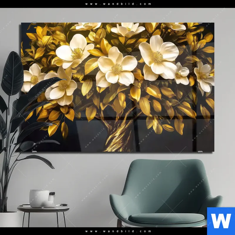Acrylglasbild | Blütenbaum im Luxusdesign | Querformat