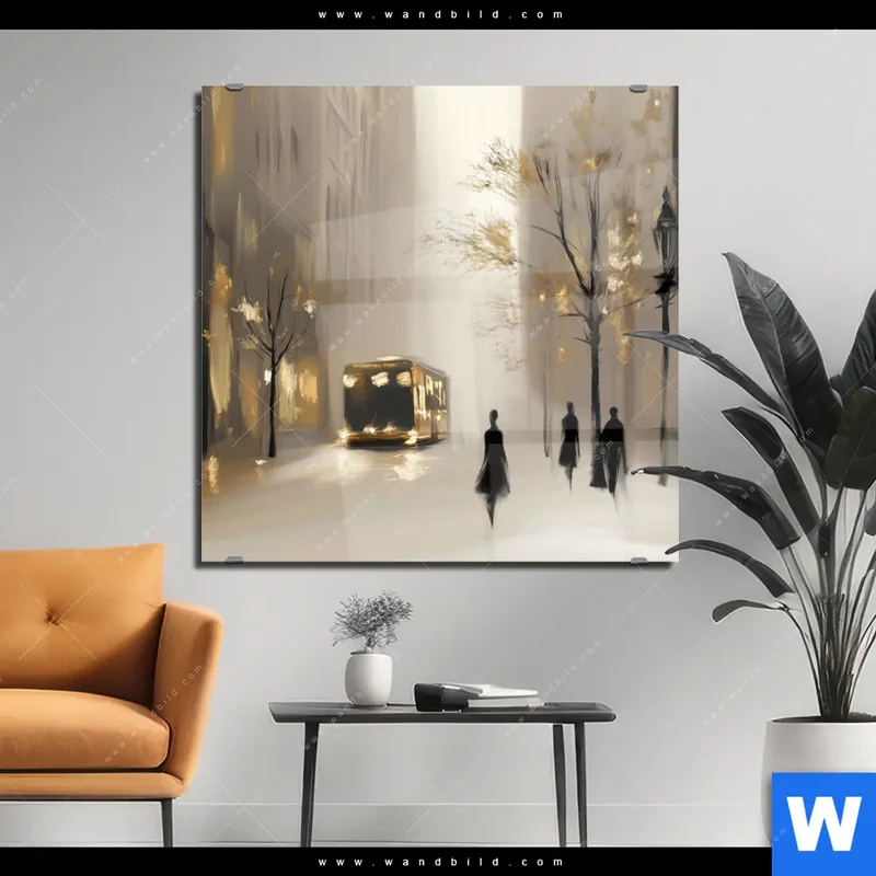Acrylglasbild | Goldene Stille der Großstadt | Quadrat