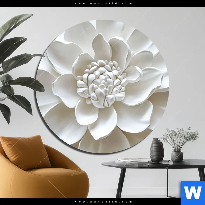 Aluminiumbild gebürstet | Weiße Blüte | Rund