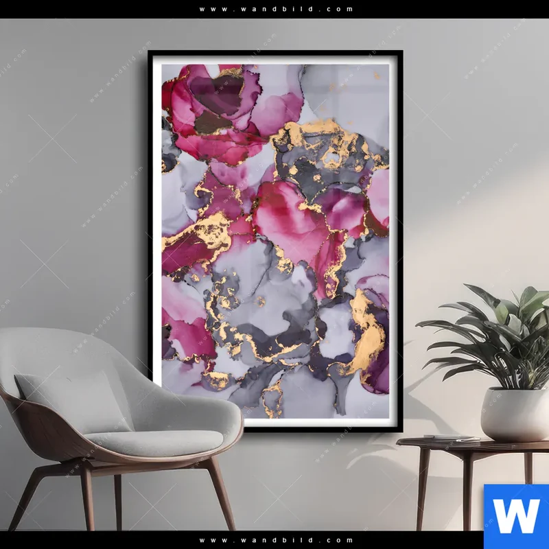 Poster | Farbfluss in Purpur und Gold | Hochformat