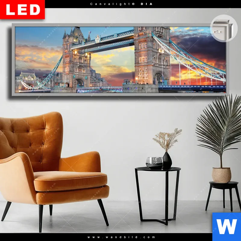 Leuchtbild Acrylglas Canvalight® DIA | Tower Bridge im Abendglanz | Panorama