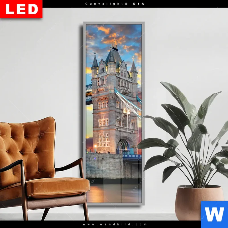 Wechselmotiv Acrylglas Canvalight® DIA | Tower Bridge im Abendglanz | Schmal