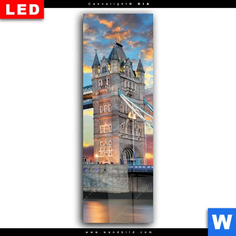 Wechselmotiv Acrylglas Canvalight® DIA | Tower Bridge im Abendglanz | Schmal
