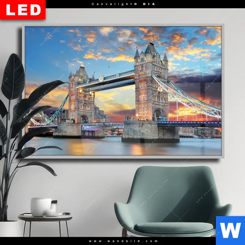 Wechselmotiv Acrylglas Canvalight® DIA | Tower Bridge im Abendglanz | Querformat