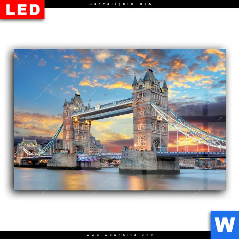 Wechselmotiv Acrylglas Canvalight® DIA | Tower Bridge im Abendglanz | Querformat