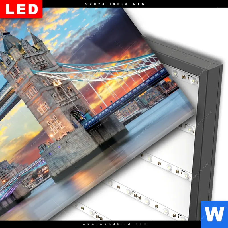 Wechselmotiv Acrylglas Canvalight® DIA | Tower Bridge im Abendglanz | Querformat