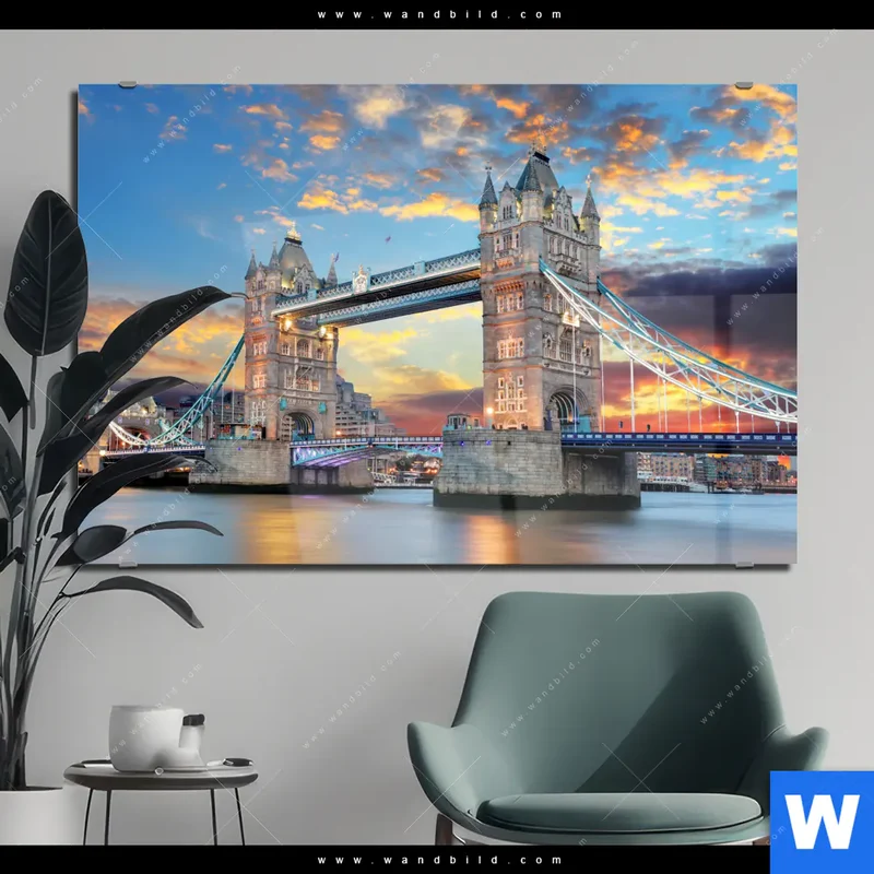 Acrylglasbild | Tower Bridge im Abendglanz | Querformat