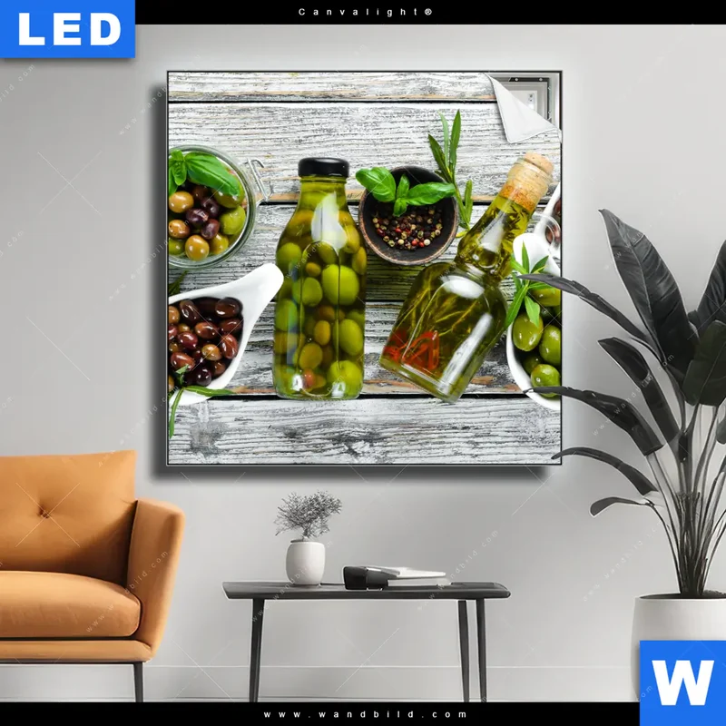 Canvalight® Leuchtbild | Mediterrane Olivenvielfalt | Quadrat