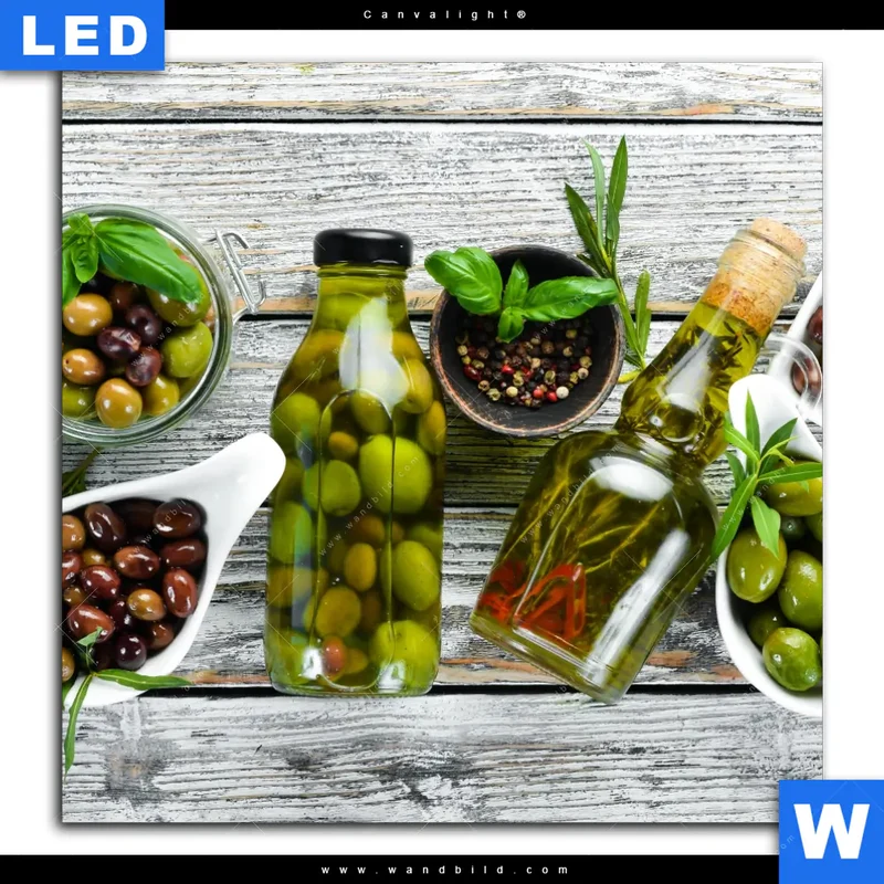 Canvalight® Leuchtbild | Mediterrane Olivenvielfalt | Quadrat