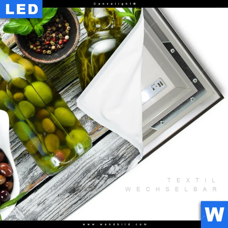 Canvalight® Leuchtbild | Mediterrane Olivenvielfalt | Quadrat