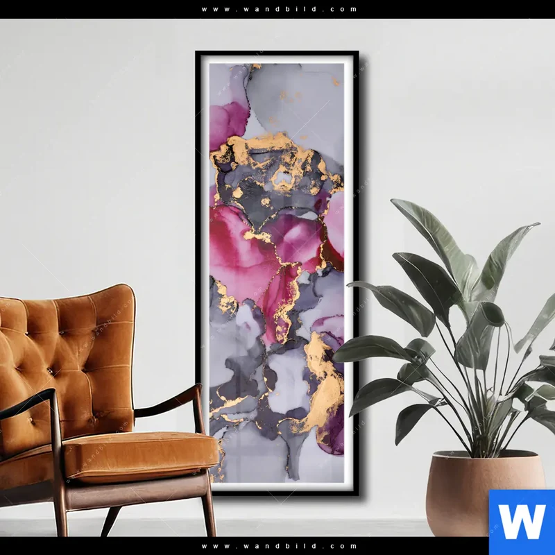 Poster | Farbfluss in Purpur und Gold | Schmal